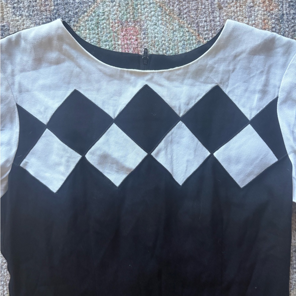 Vintage 1980s Scarlett Black and White Diamond Pattern Dress - Picture 2 of 6